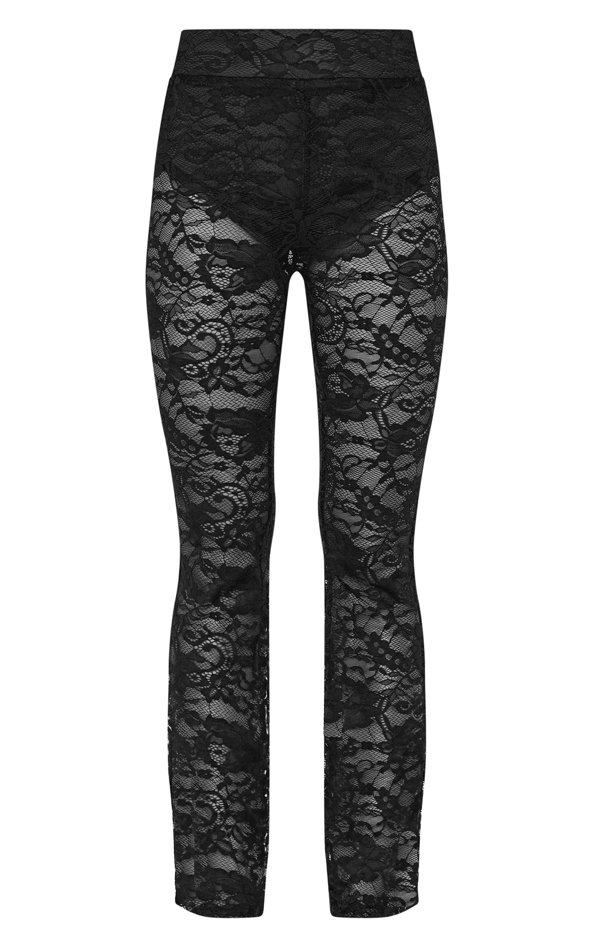 Black Lined Lace Flared Pants Product Image