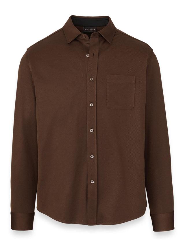 Cotton Blend Button Front Polo - Brown Product Image