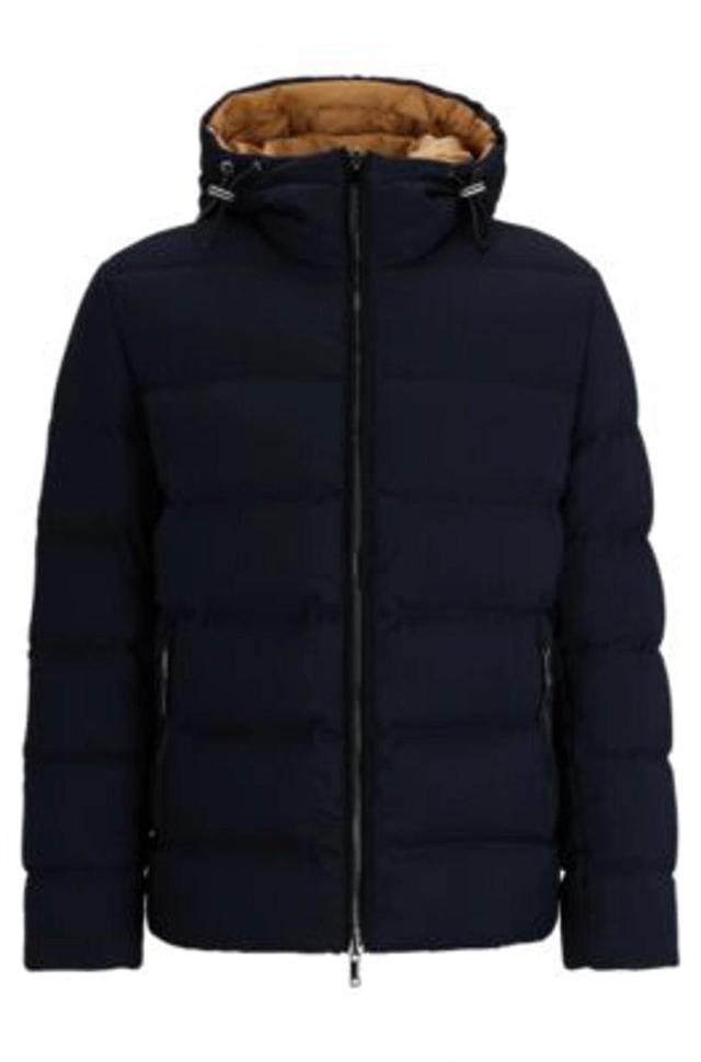 HUGO BOSS Reversible Down Jacket In A Wool Blend In Dark Blue Product Image