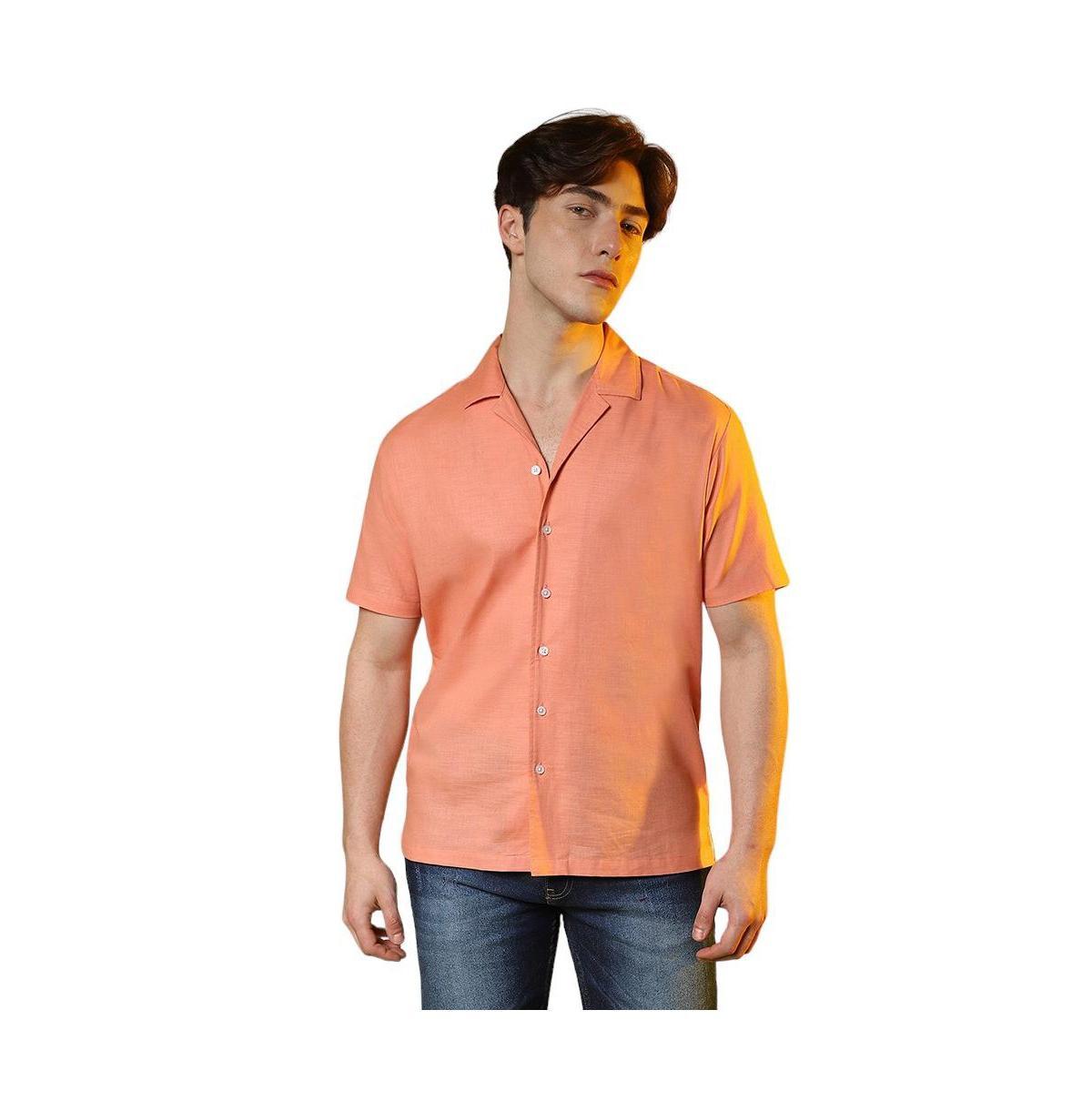 Campus Sutra Mens Tangarine Orange Heathered Shirt Product Image