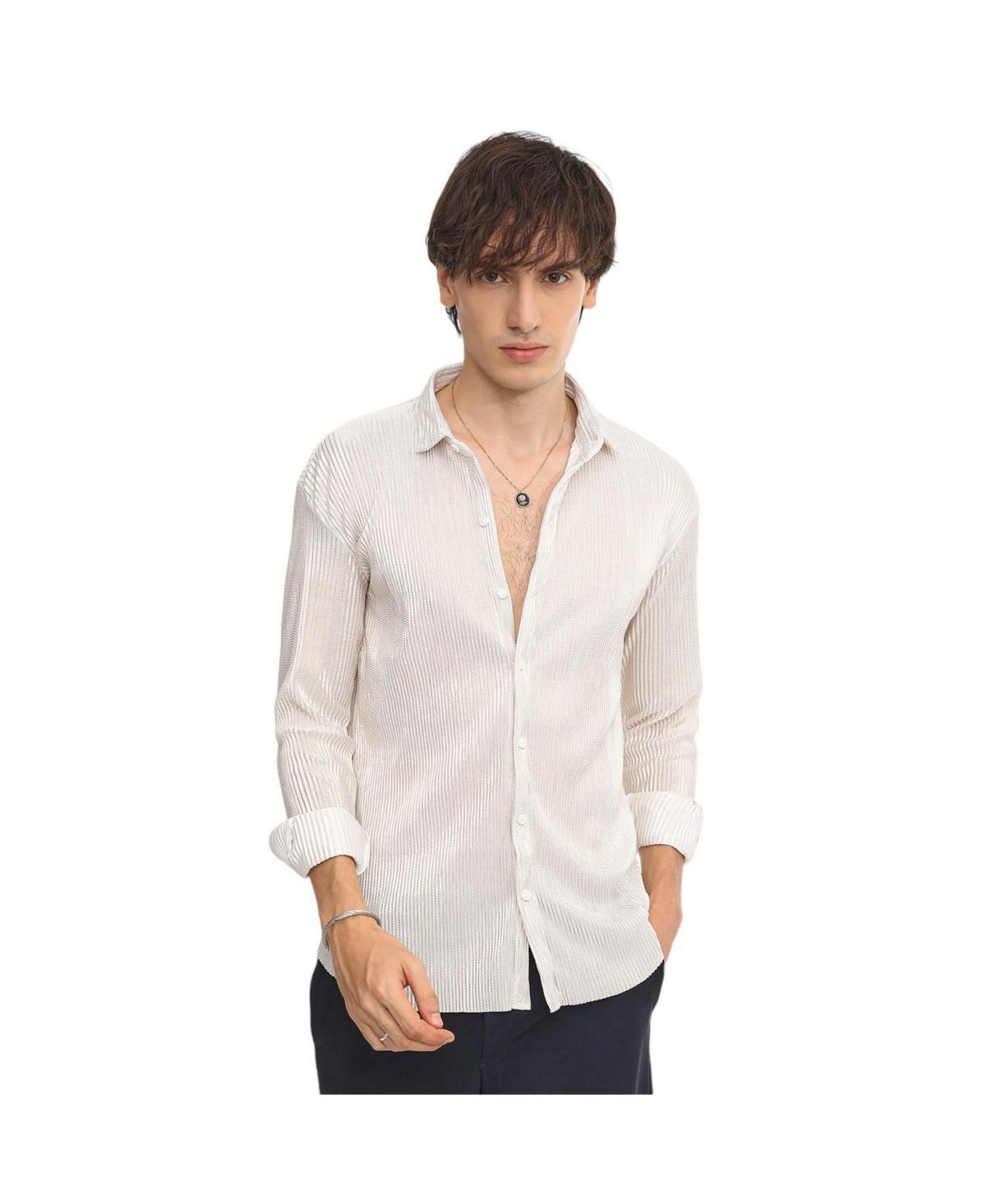 Campus Sutra Mens Daisy White Metallic Pleated Shirt Product Image