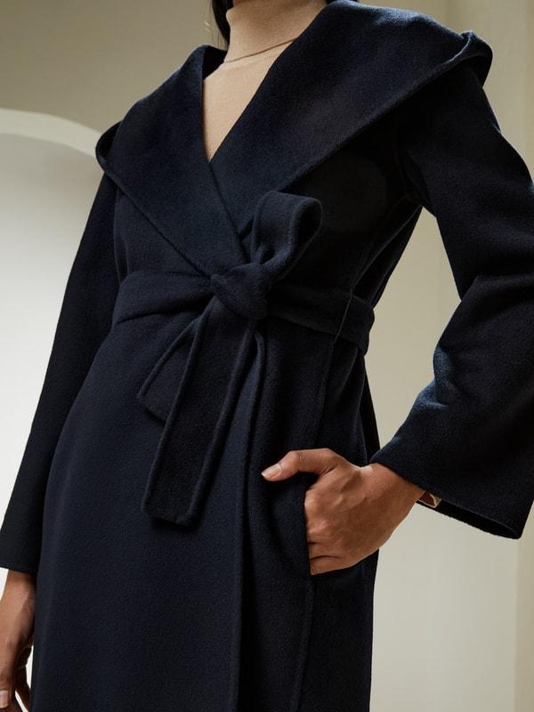 Cashmere-Wool-Blend Belted Short Hooded Coat Product Image