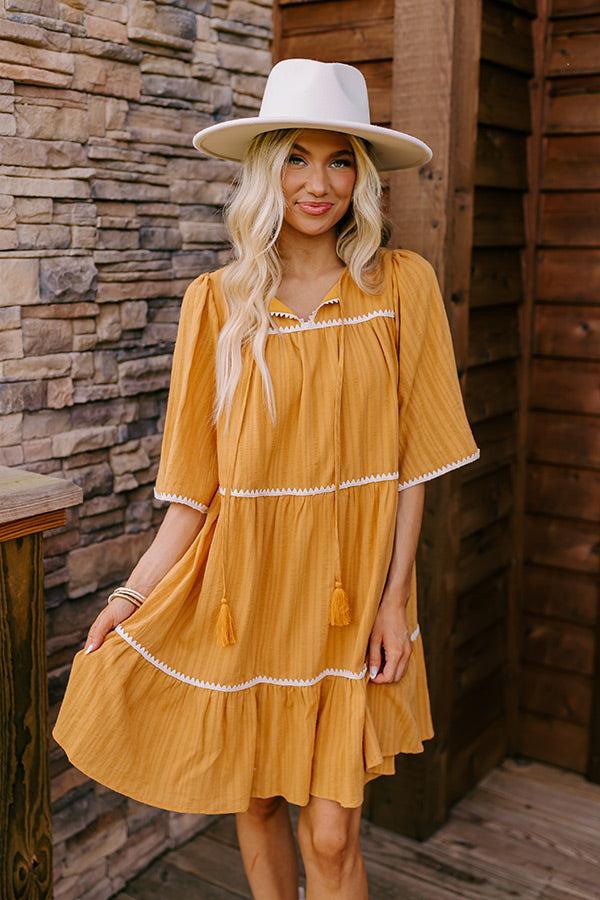 Simply Lovely Tiered Mini Dress in Mustard Product Image