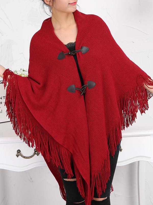 Loose Buttoned Keep Warm Tasseled Velvet Shawl&Scarf Product Image