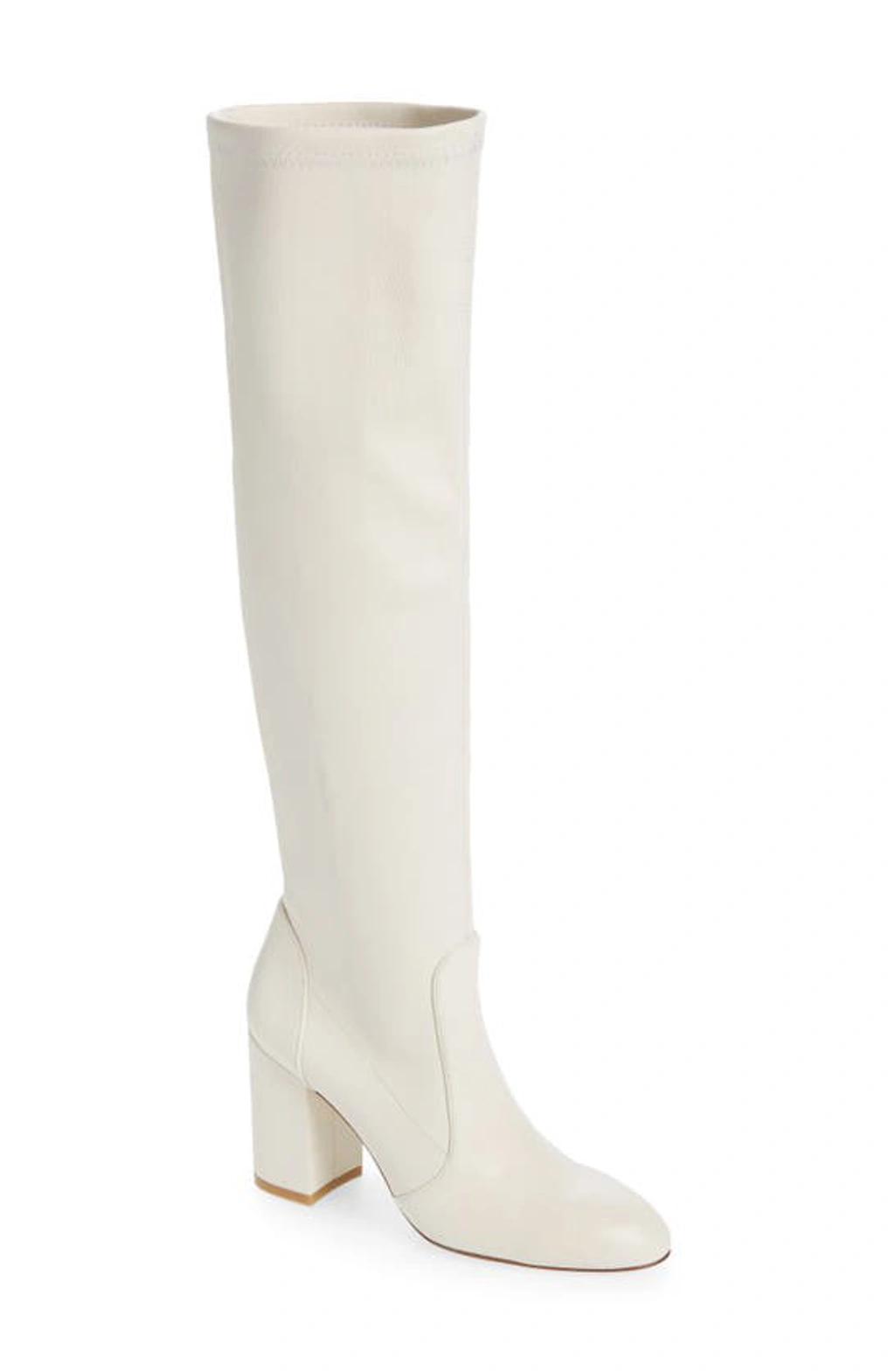 Yuliana Leather Knee Boots In Cream Product Image