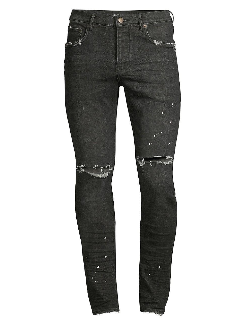 Mens P001 Black Overspray Skinny Jeans Product Image