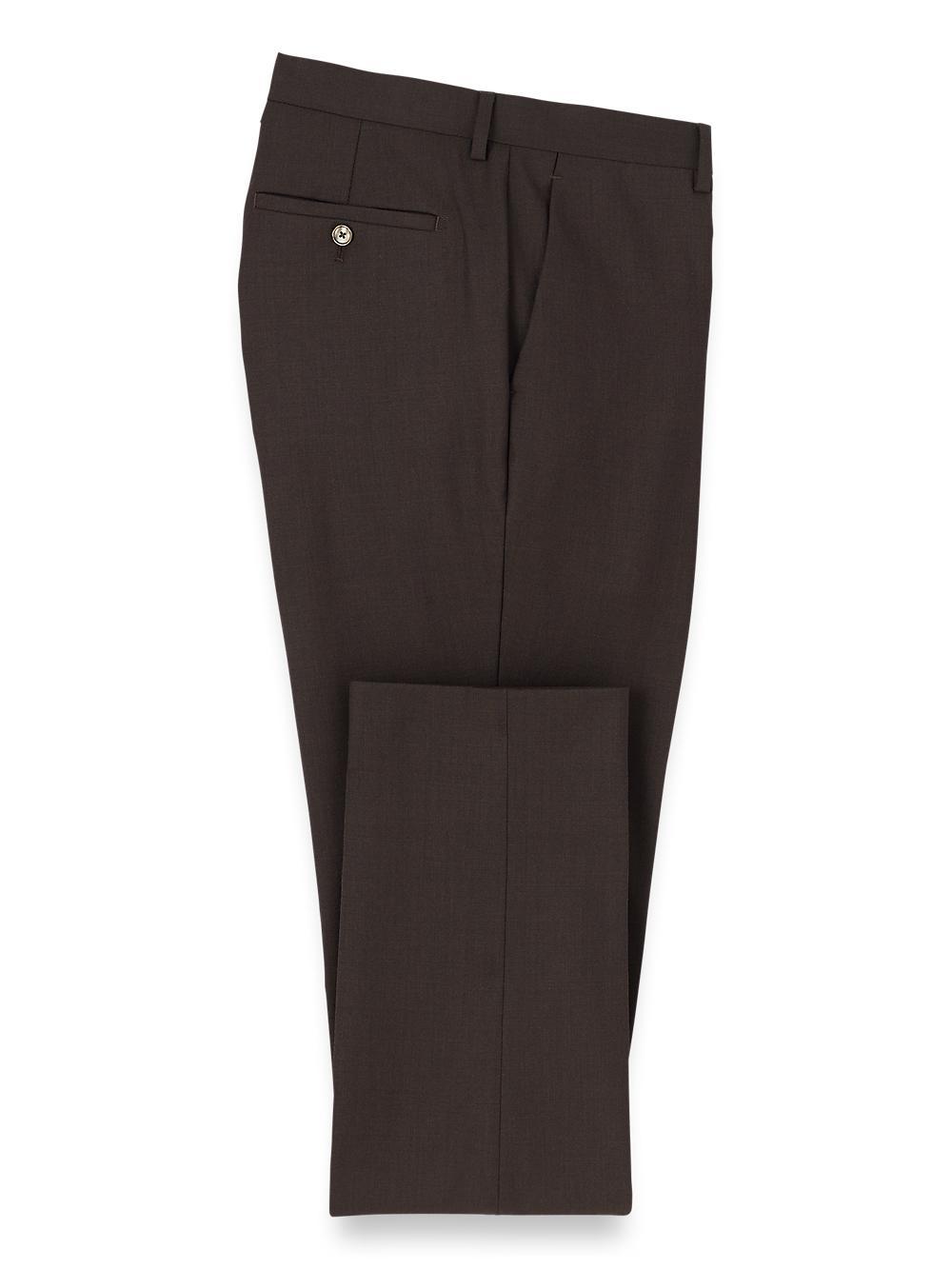 Wool Stretch Bengaline Pleated Suit Pants - Dark Brown Product Image