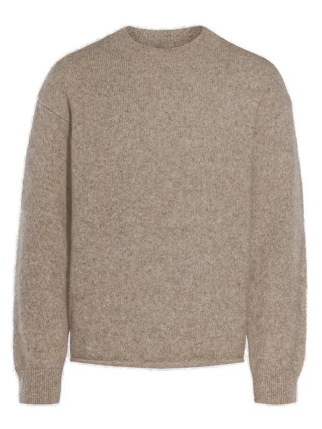 JACQUEMUS Logo Detailed Knitted Sweater In Beige Product Image