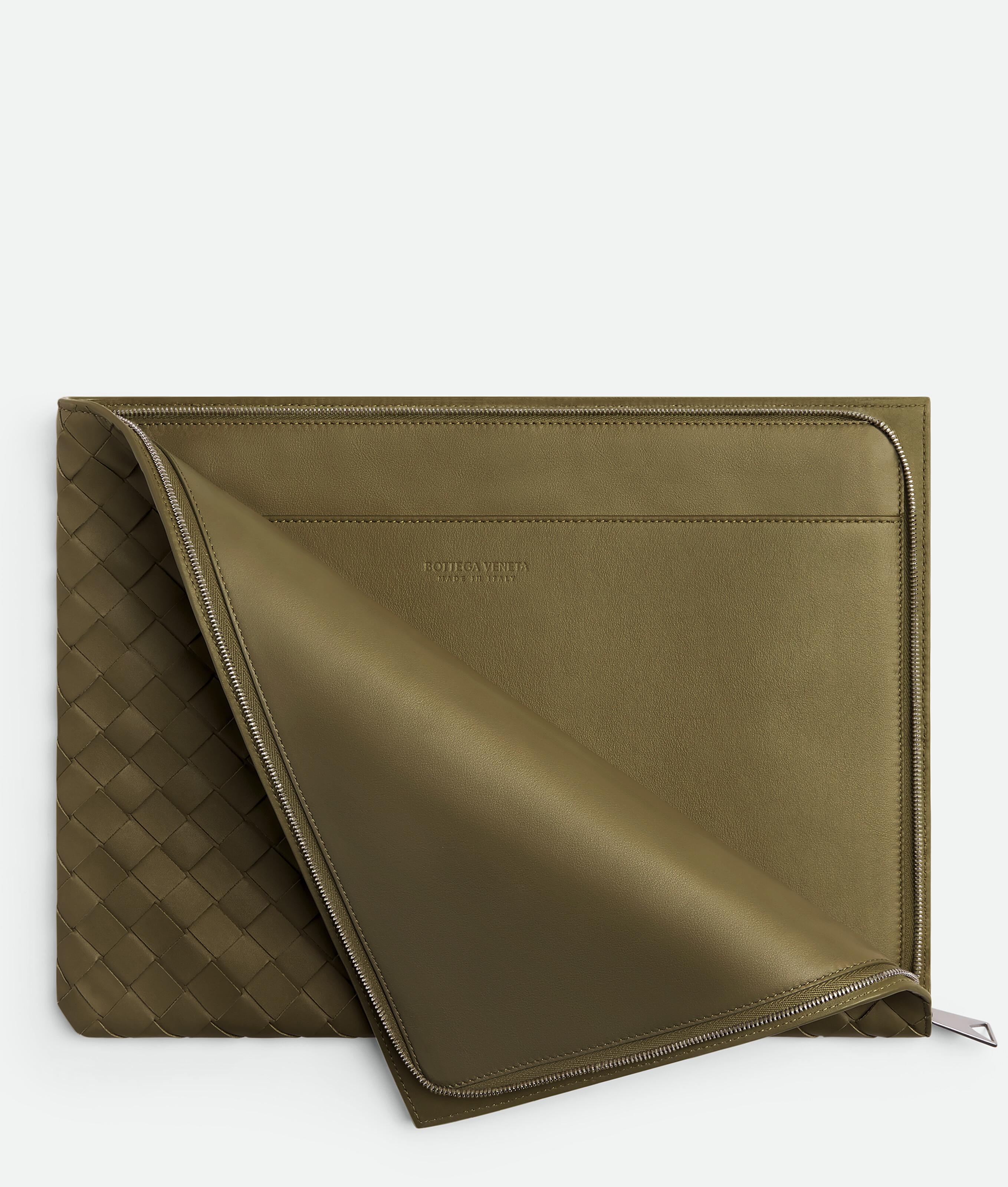 Intrecciato Half Zip Pouch In Brown Product Image