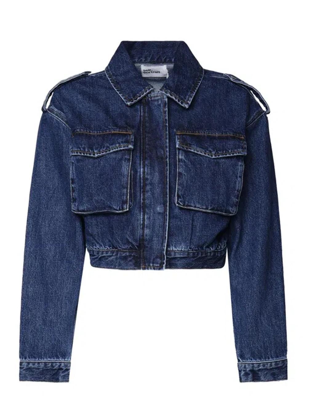 Denim Crop Top Jacket In Navy Product Image