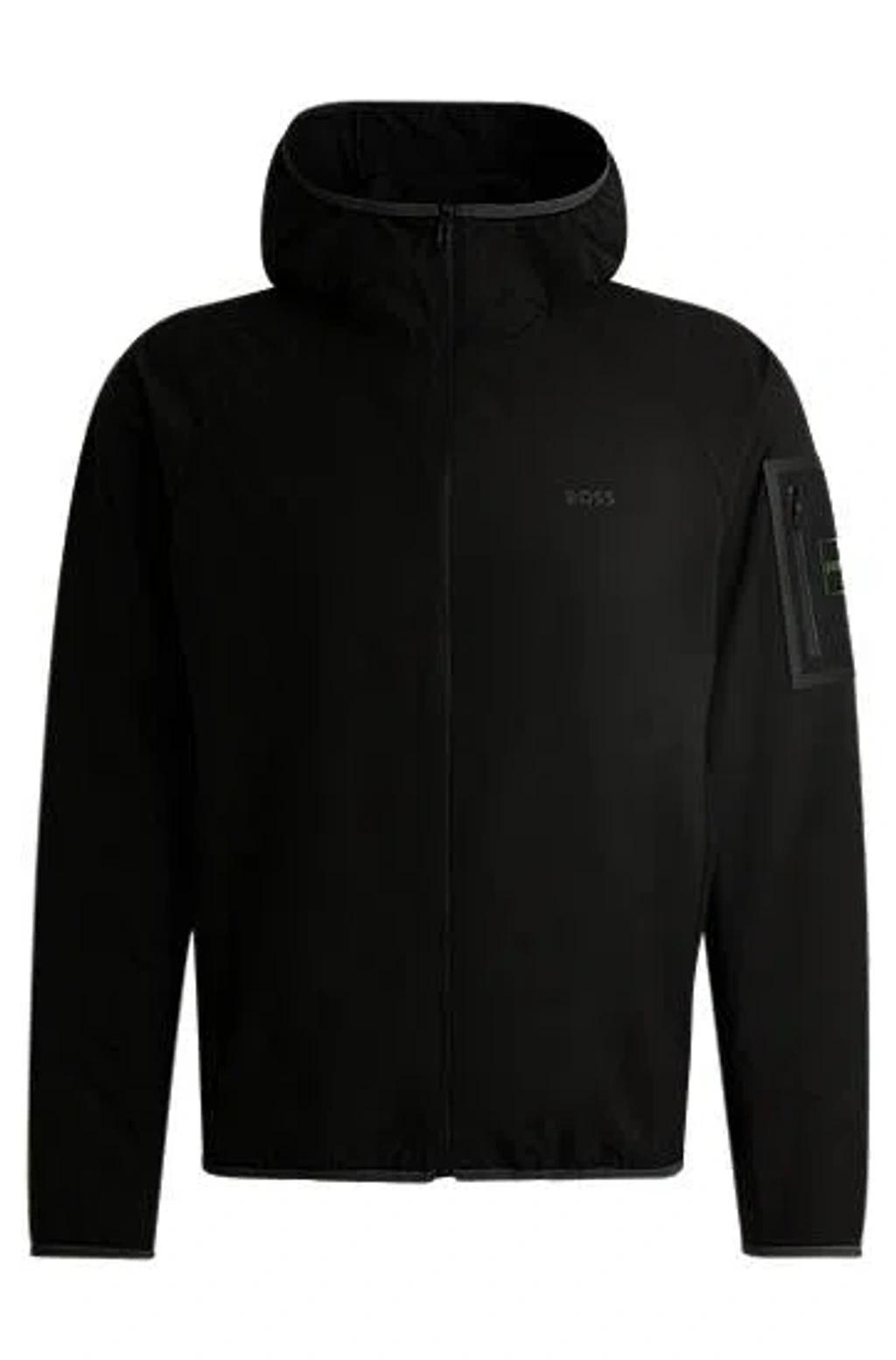 HUGO BOSS Water-repellent Hooded Jacket In Stretch Poplin In Black Product Image