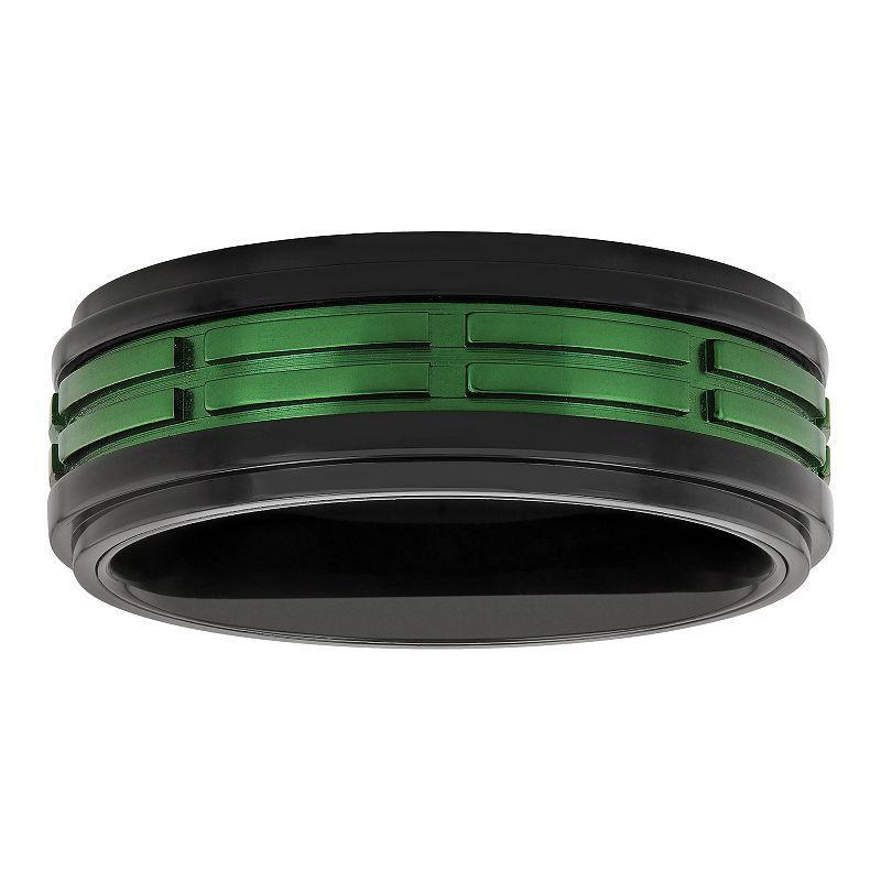 Mens Black & Green Stainless Steel Treaded Wedding Band Two Tone Product Image