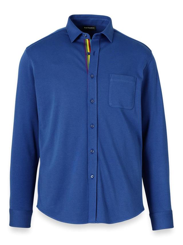 Mercerized Cotton Button Front Polo - Blue Product Image