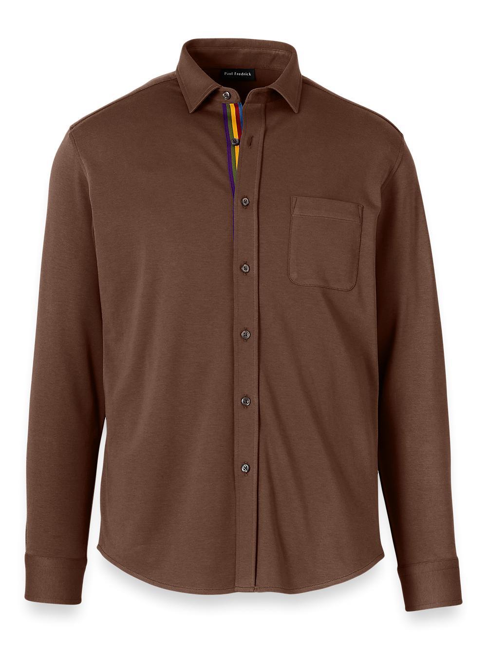 Mercerized Cotton Button Front Polo - Brown Product Image