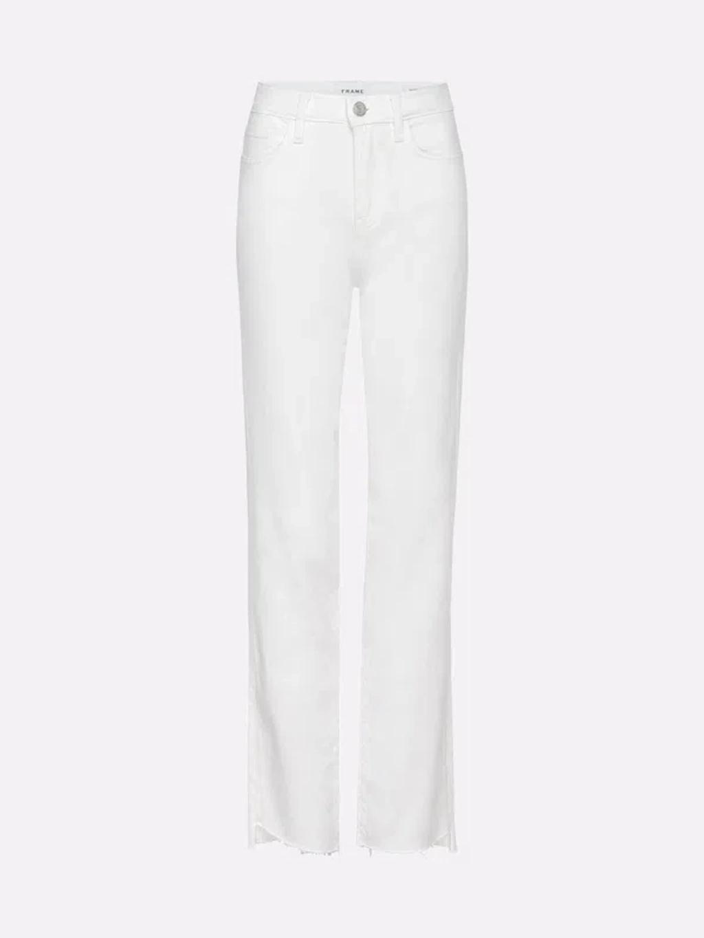 FRAME Le High Straight Cascade Hem Jeans In White Product Image