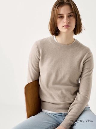 Womens Cashmere Sweater Beige Medium UNIQLO US Product Image