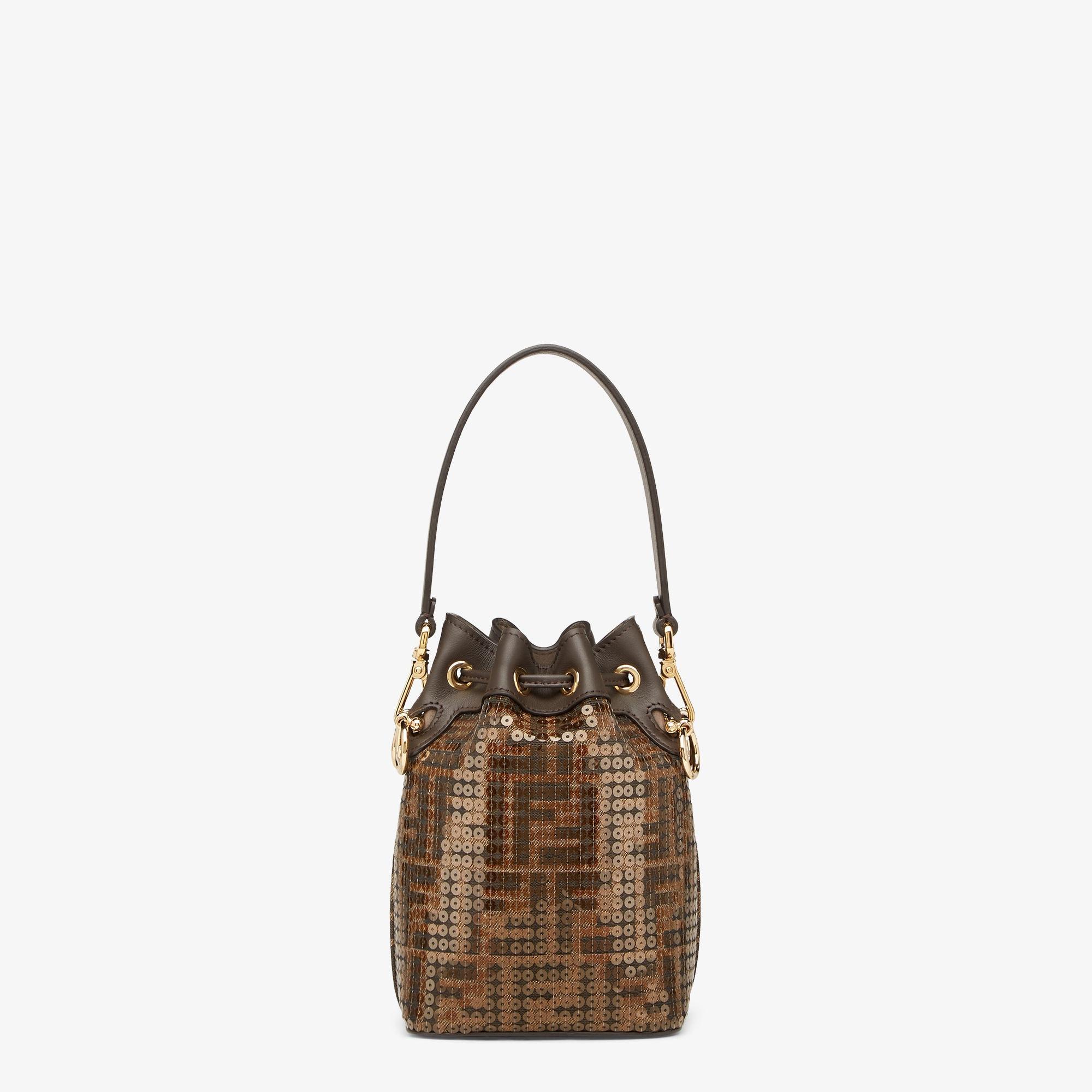 Mon TresorBrown FF jacquard fabric mini bag with sequins Product Image