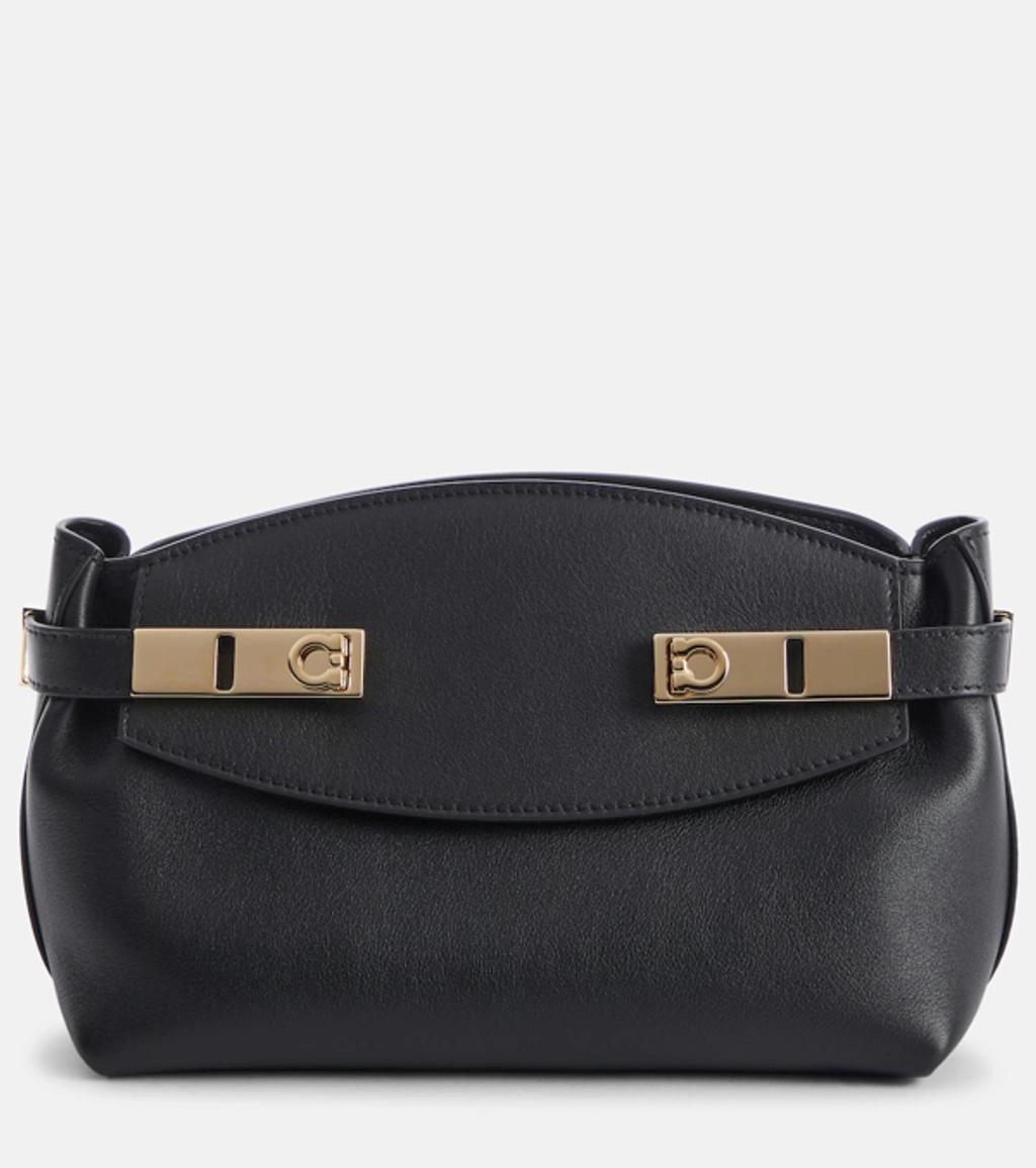 Small Hug Leather Crossbody Bag In Black Product Image