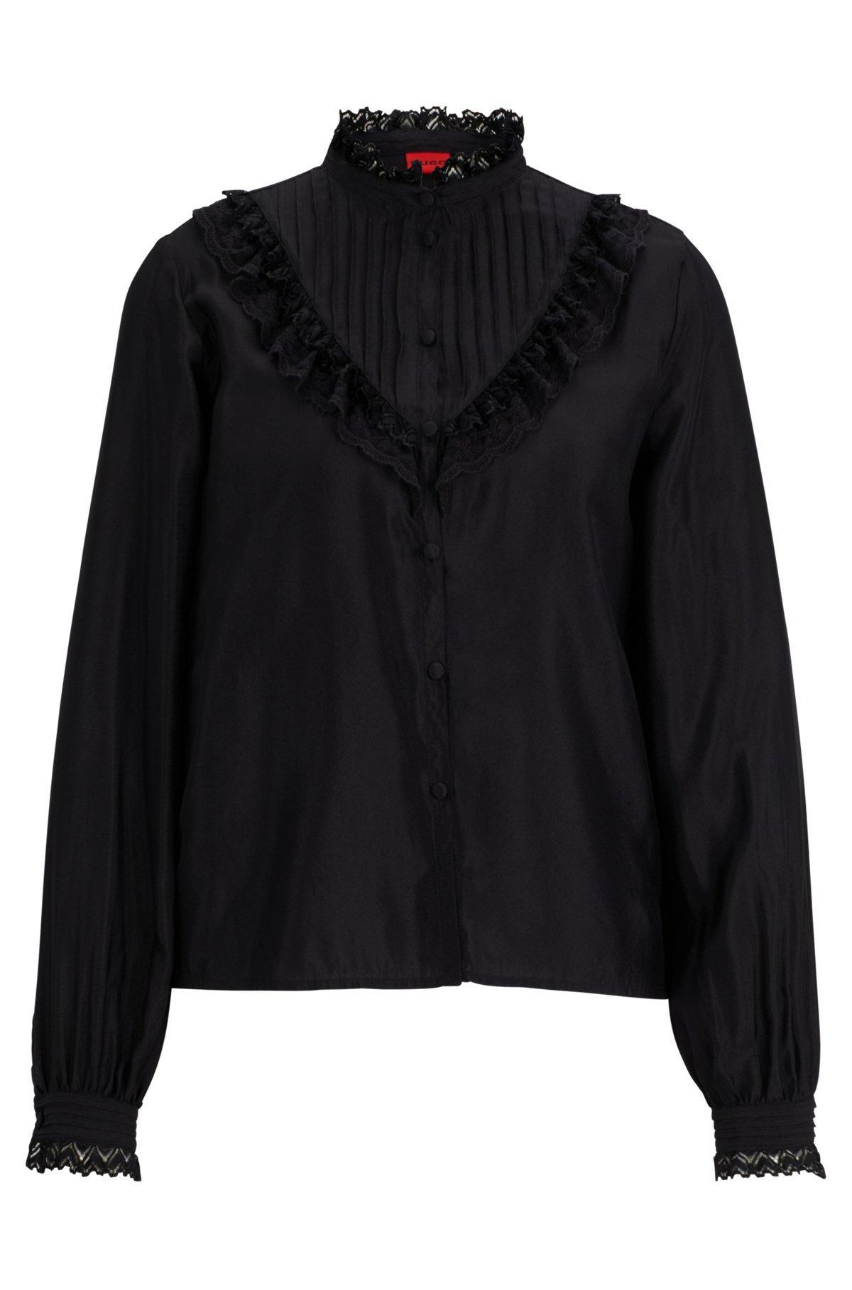 Regular-fit blouse with lace trims and pleating Product Image