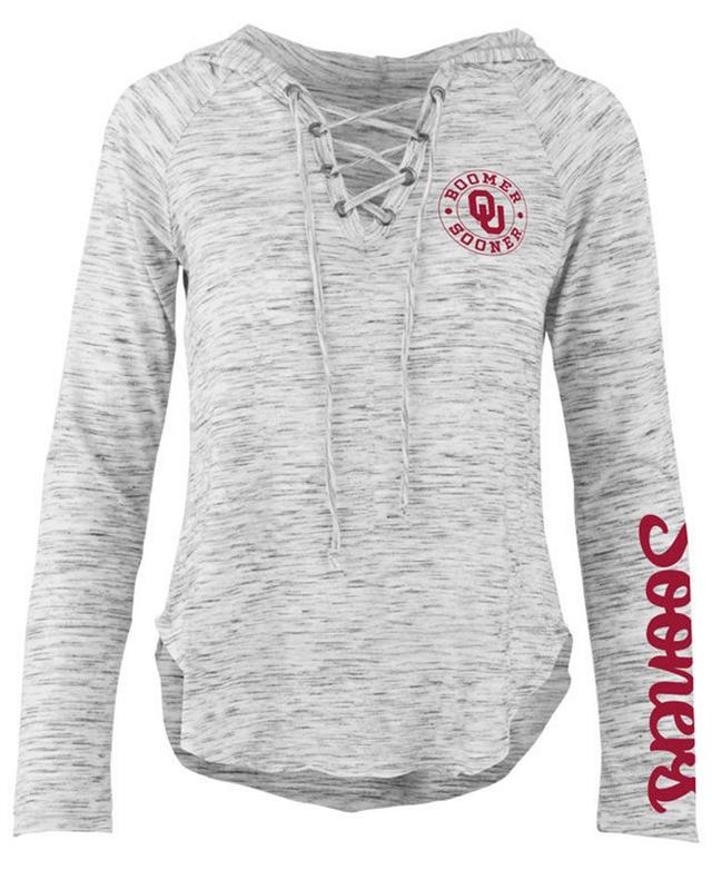 Womens Pressbox Gray Oklahoma Sooners Space Dye Lace-Up V-Neck Long Sleeve T-Shirt Product Image