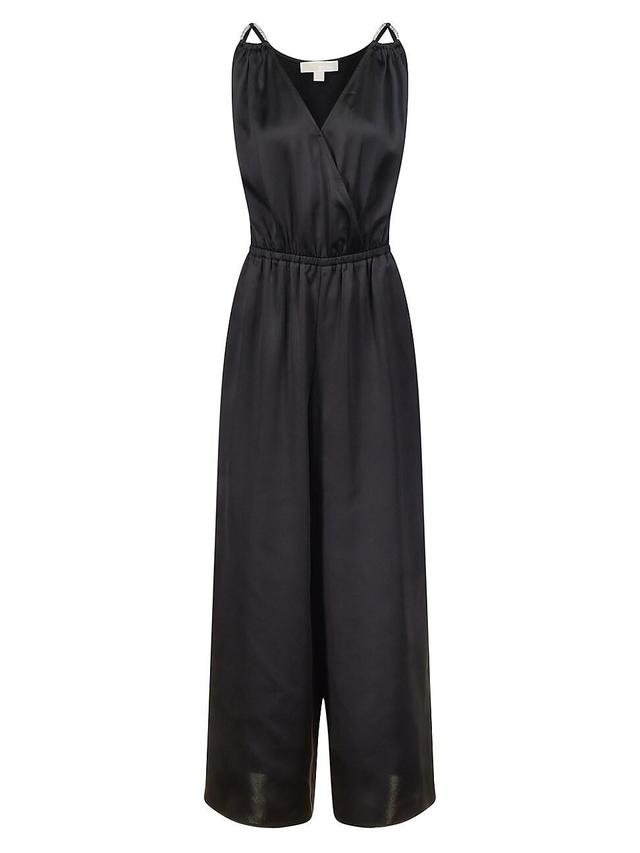 Womens Satin Surplice Sleeveless Jumpsuit Product Image