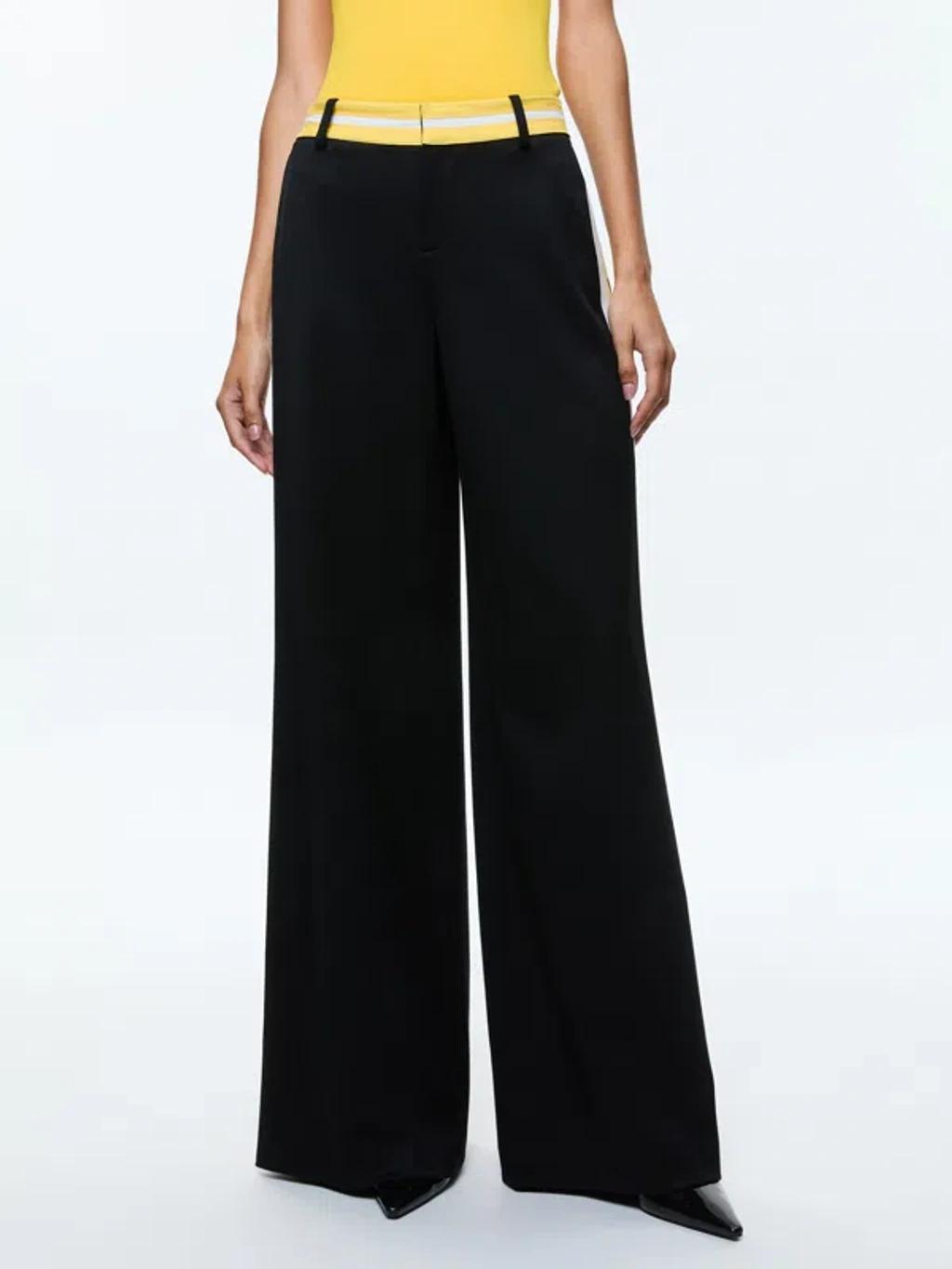 ALICE AND OLIVIA Eric Low Rise Pant With Side Stripe In Black/mustard Seed/white product image