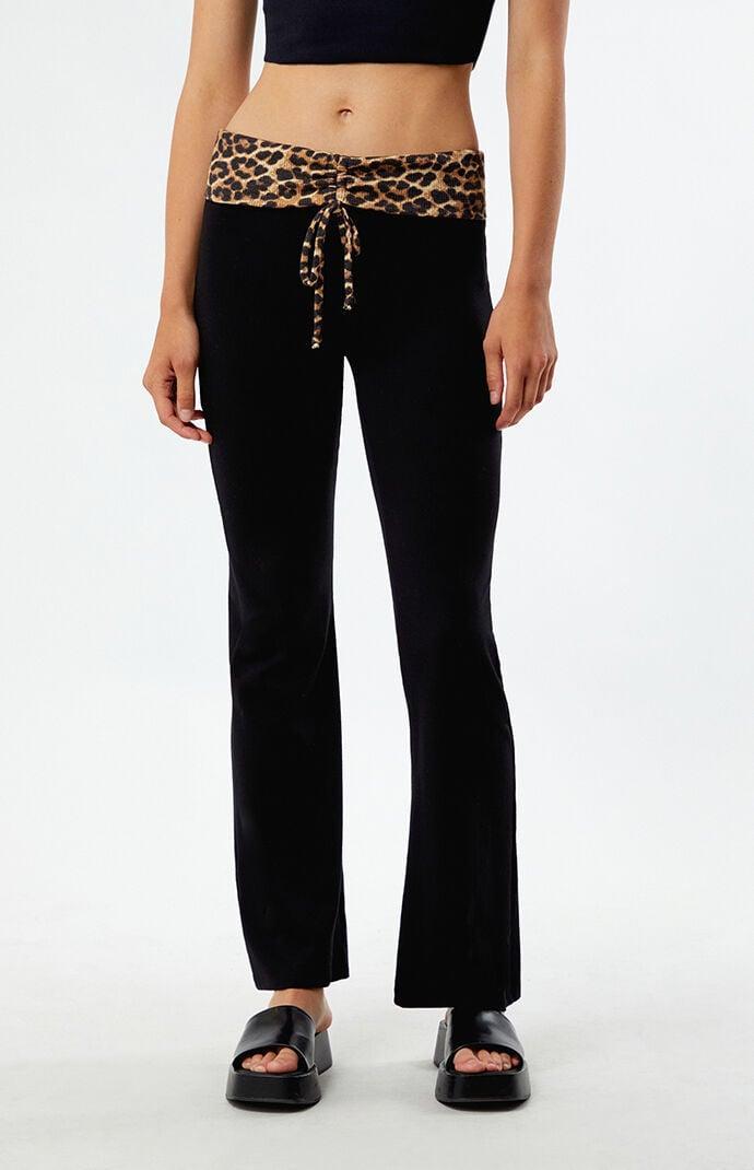 Women's Leopard Print Fold-Over Flare Pants Product Image