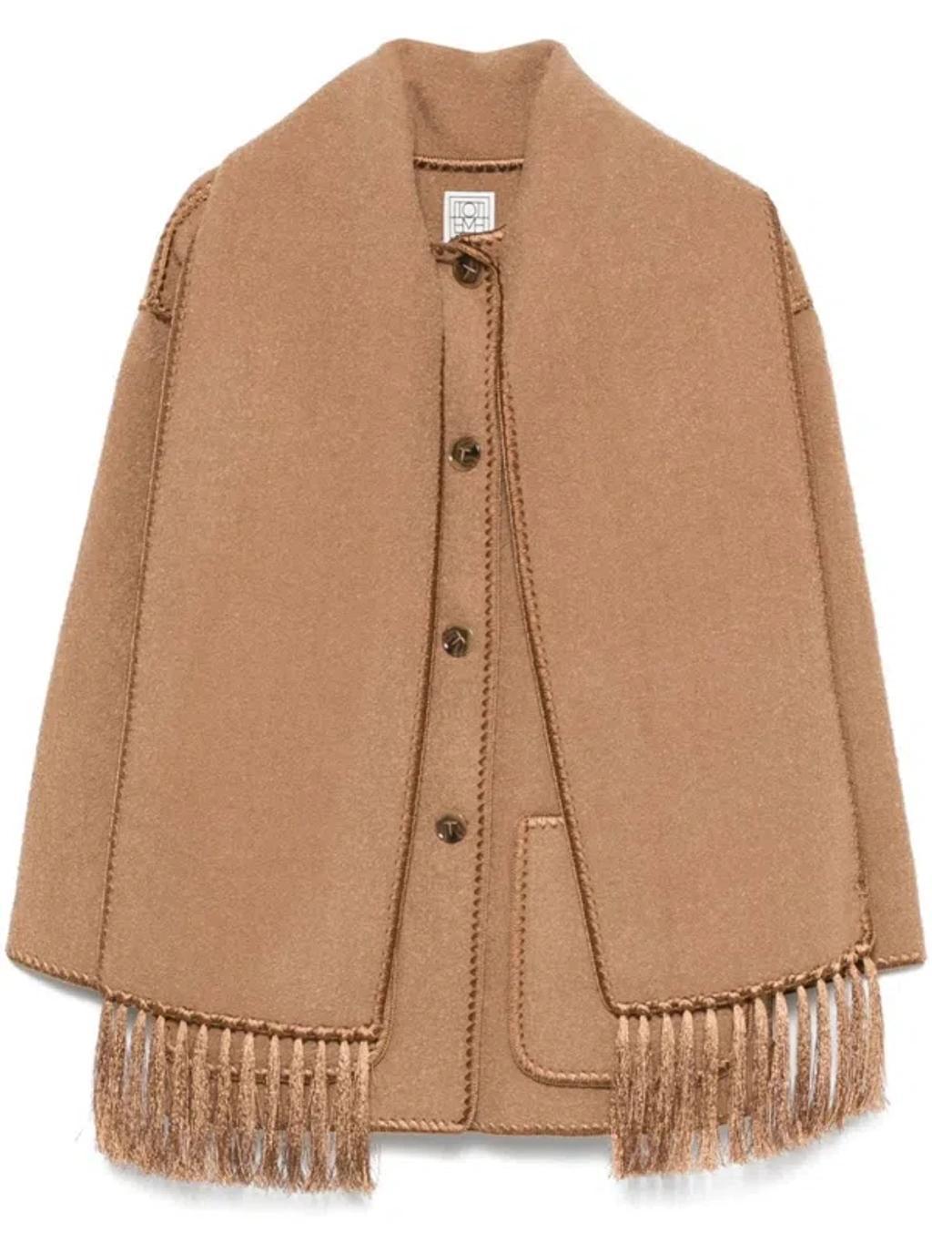 TOTÊME Whipstitch-trim Scarf Jacket In Brown Product Image