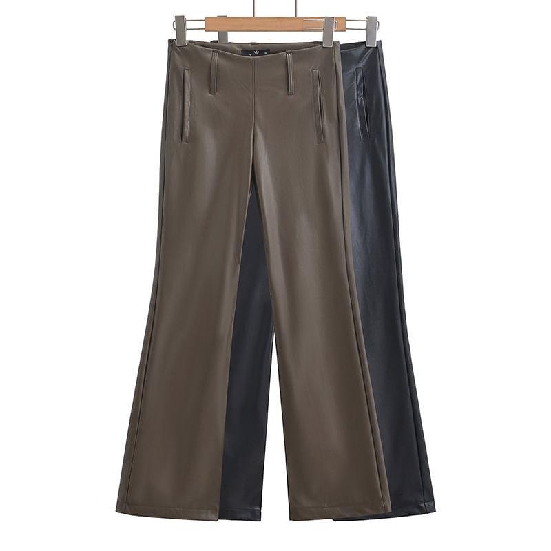 High Waist Faux Leather Flared Pants Product Image