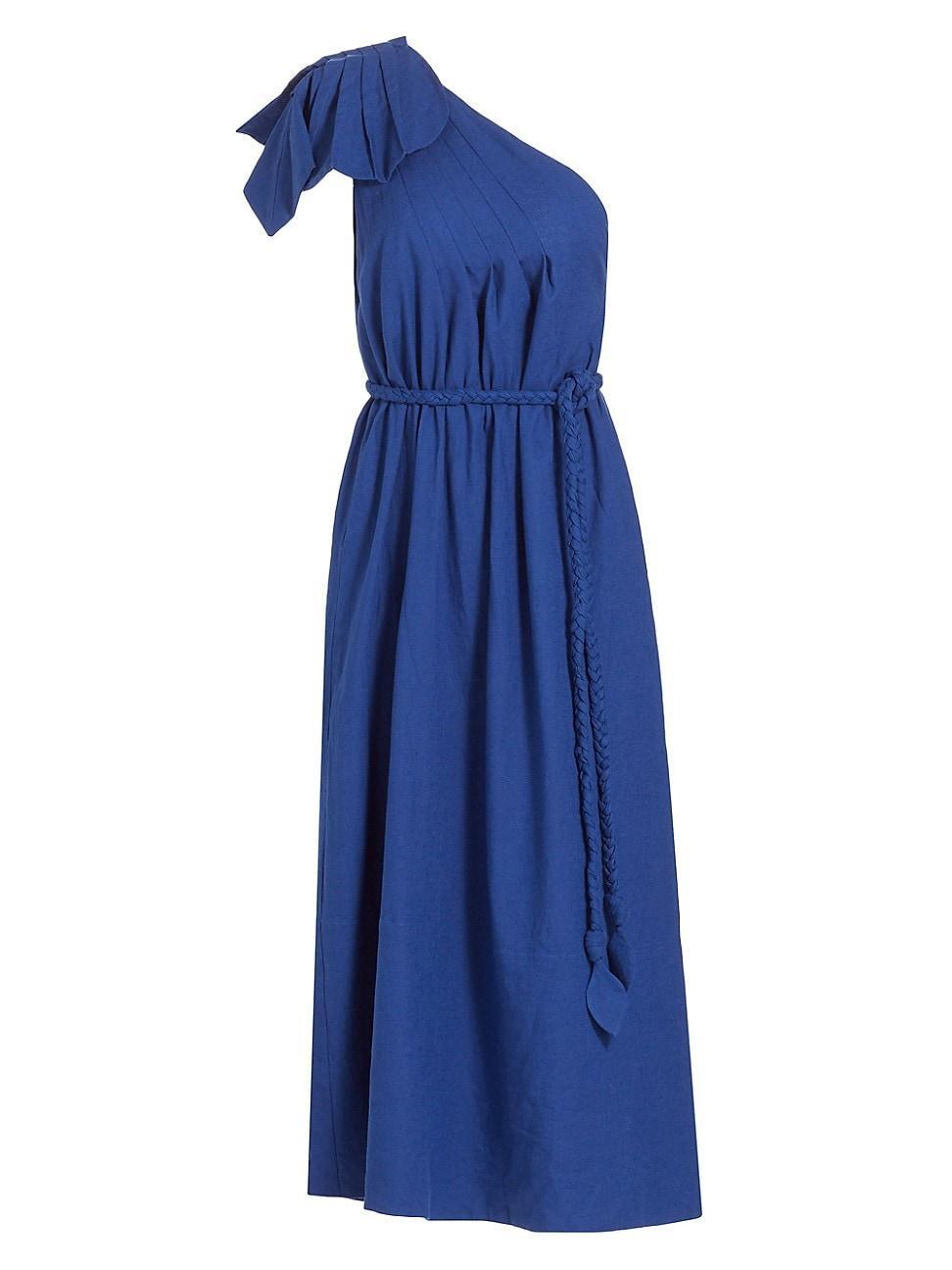 FARM Rio Leaf One-Shoulder Belted Linen Blend Midi Dress Product Image