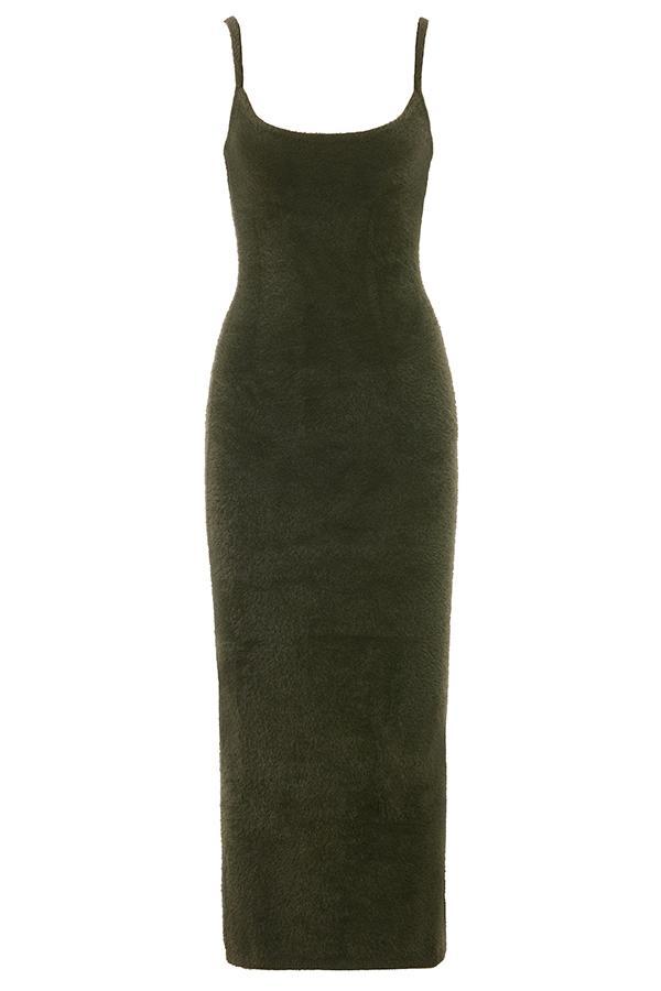 Fayette Khaki Soft Fluffy Knit Maxi Dress Product Image