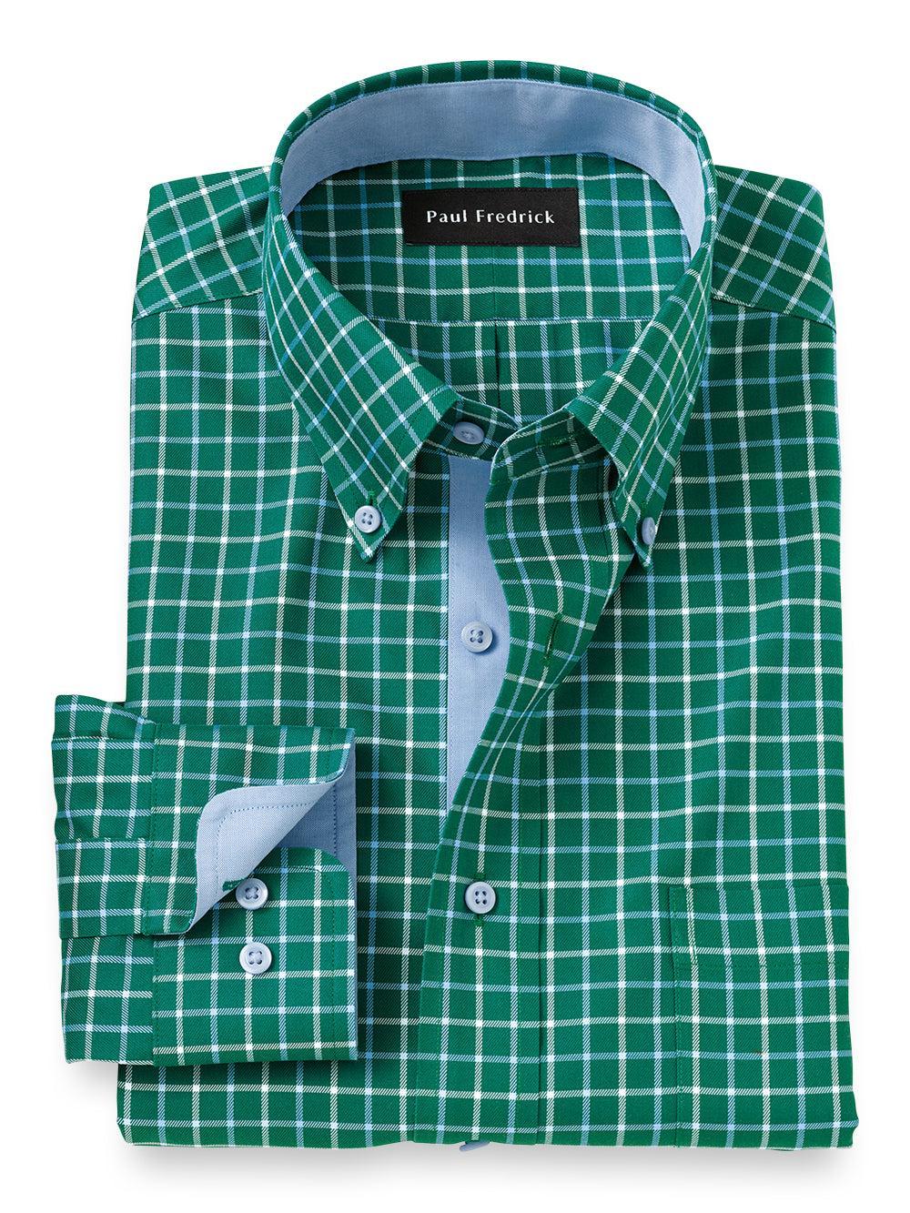 Tailored Fit Non-iron Cotton Check Dress Shirt With Contrast Trim Product Image