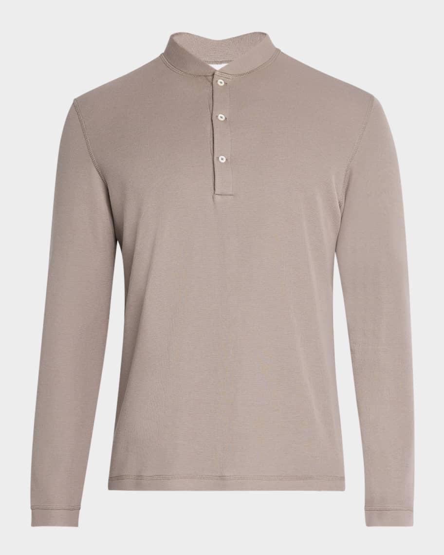 Mens Cotton and Silk Long-Sleeve Polo Shirt product image