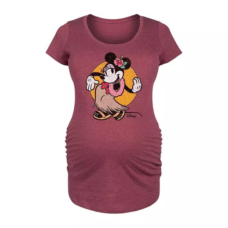 Disneys Minnie Mouse Maternity Hula Graphic Tee, Womens Grey Dark Red Product Image