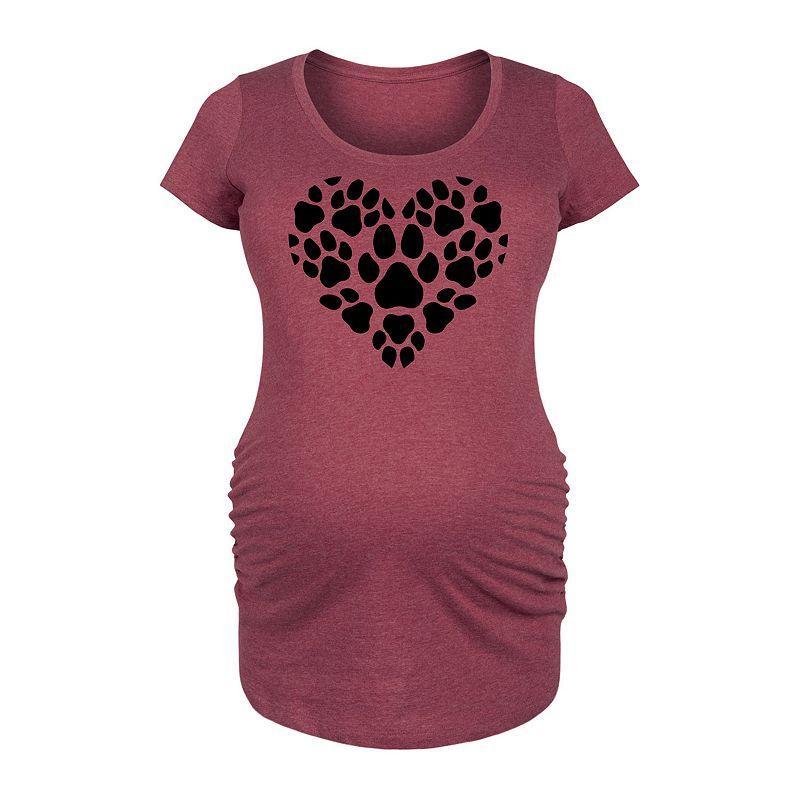 Maternity Pawprint Heart Graphic Tee, Womens Grey Gray Product Image