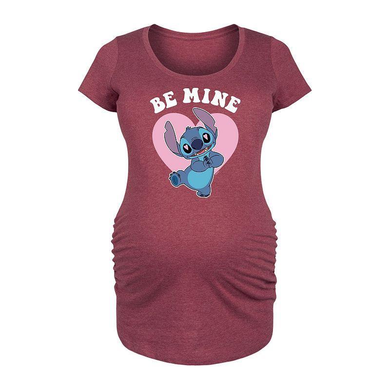 Disneys Lilo & Stitch Maternity Be Mine Graphic Tee, Womens Grey Dark Red Product Image