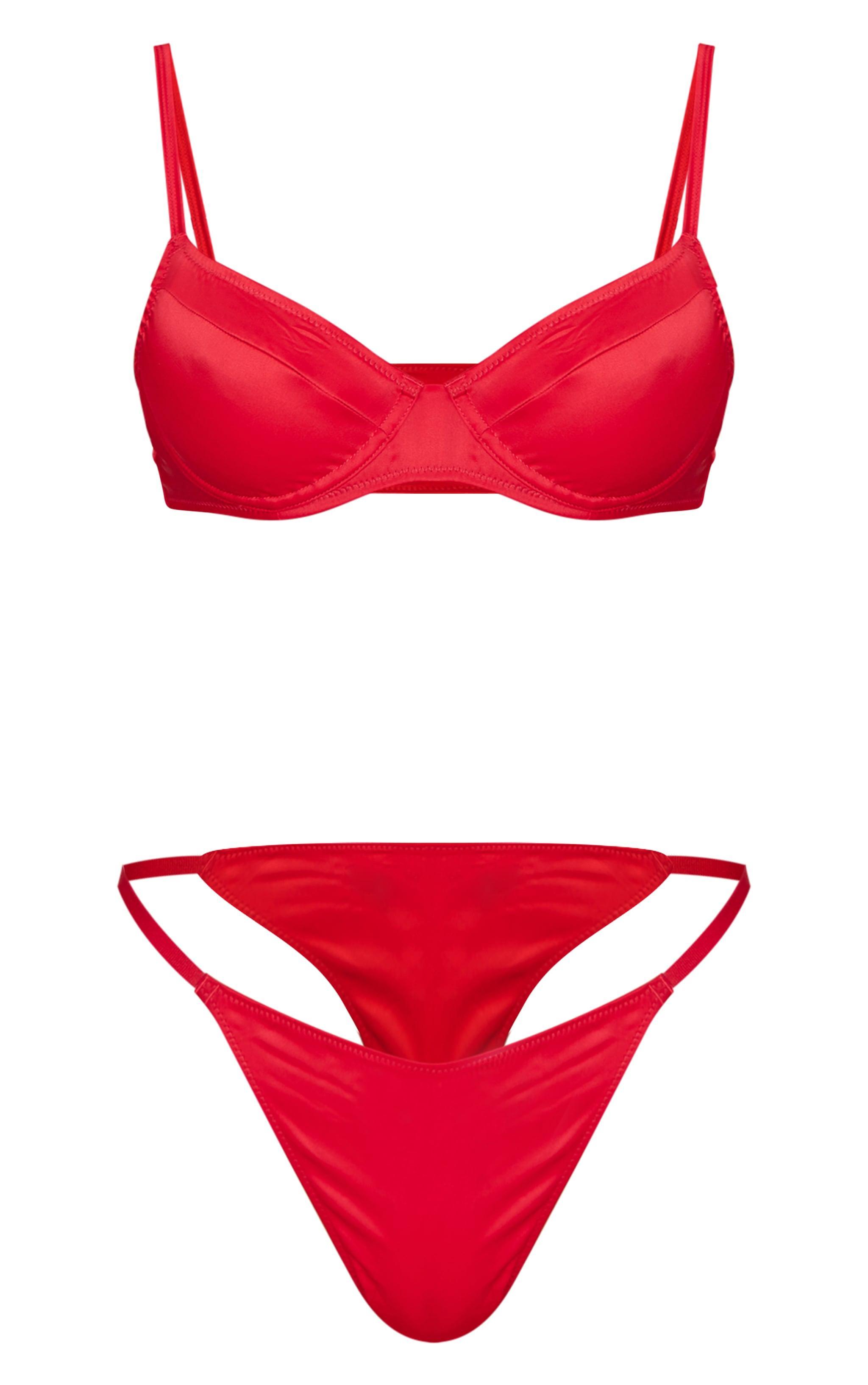 Red Satin Underwired Lingerie Set Product Image