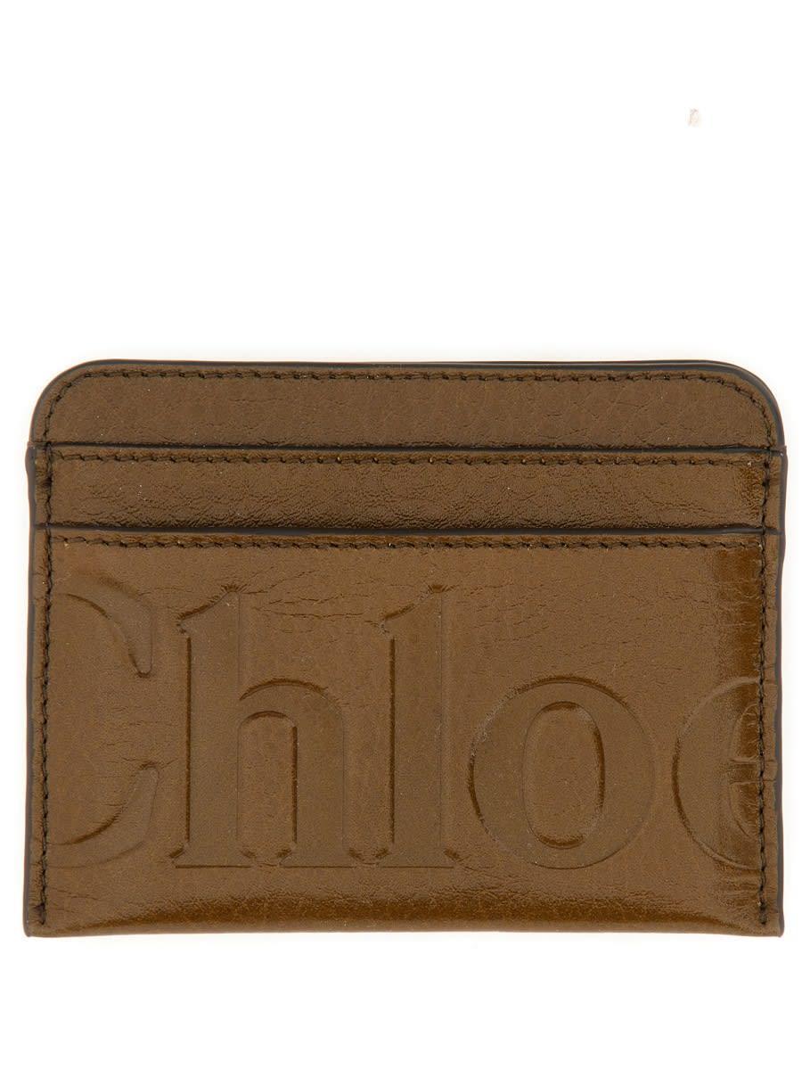 CHLOÉ Leather Card Holder In Brown Product Image