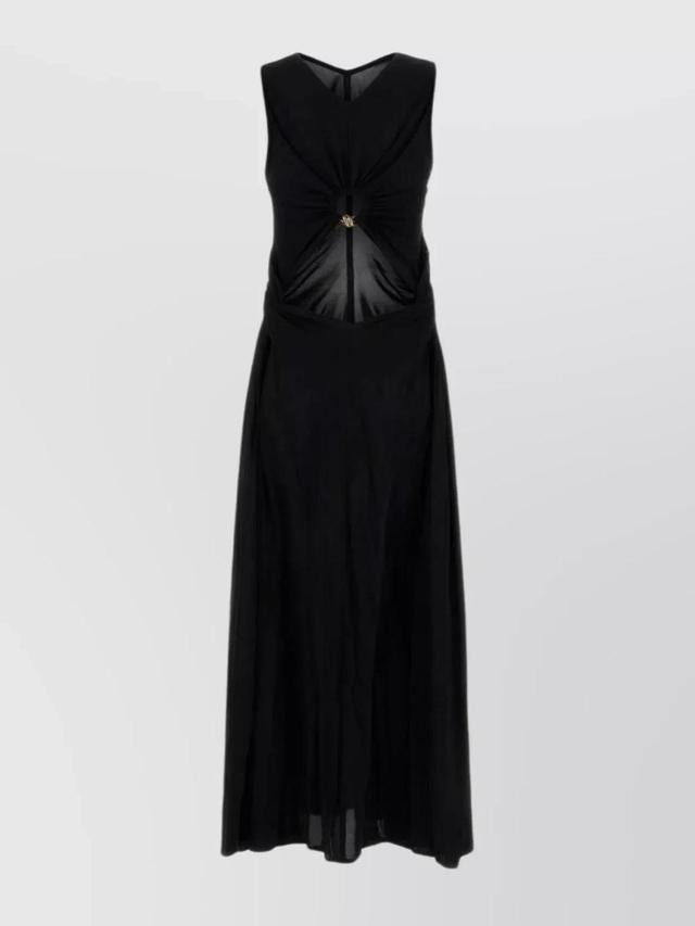 Long Dress With Flared Hemline And V-neckline In Black Product Image