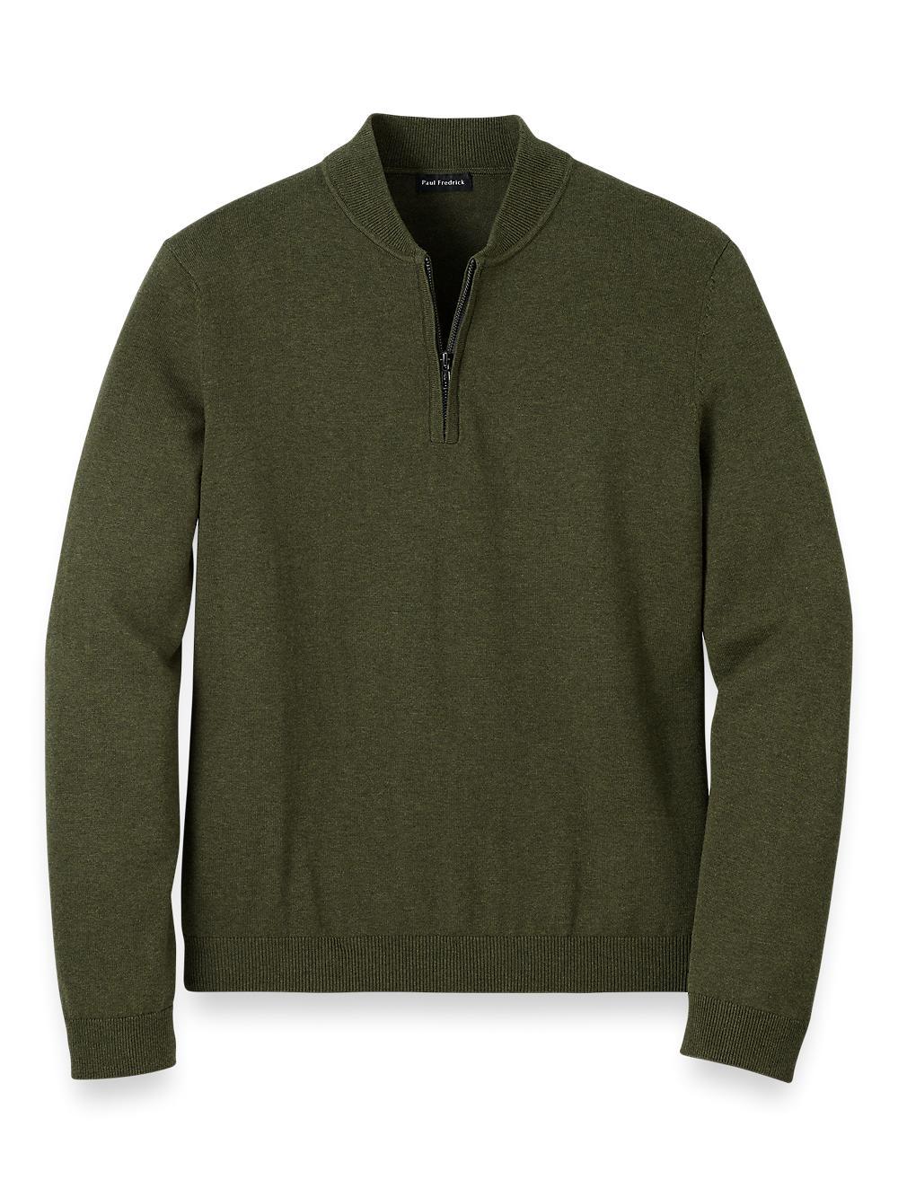 Cotton Quarter Zip Mock Neck Sweater - Olive Product Image