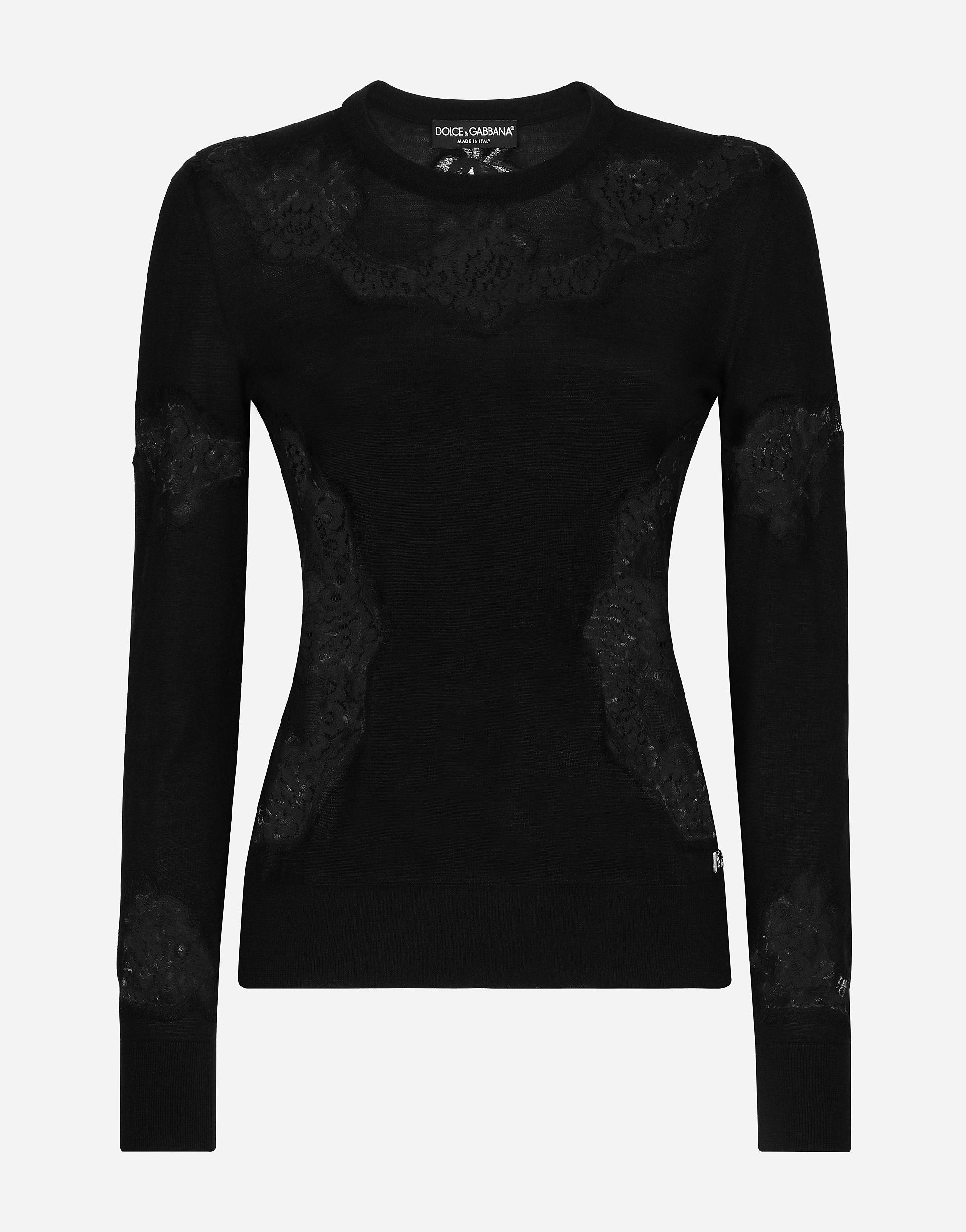 Lace-embroidered Crew-neck Jumper In Black Product Image