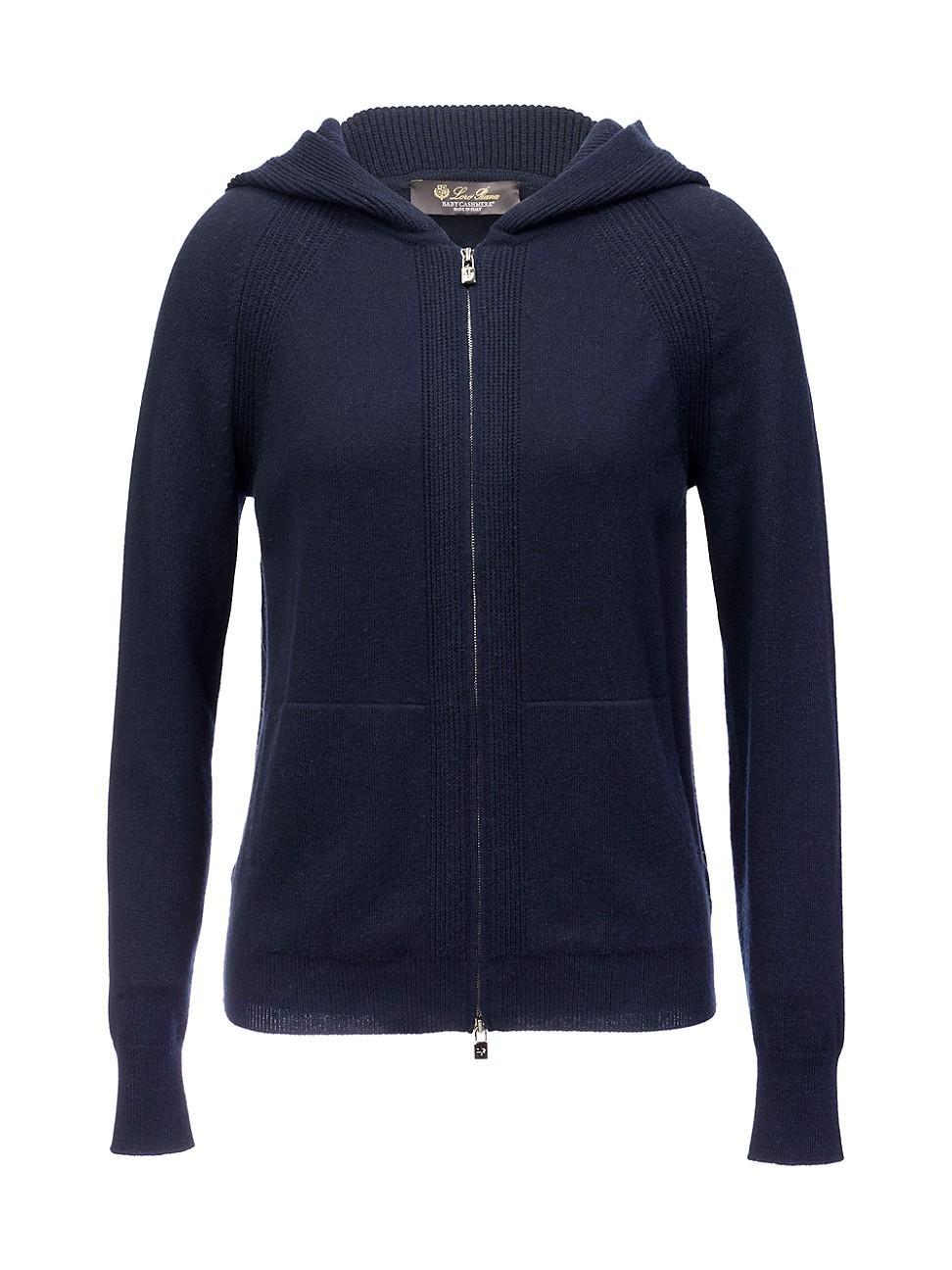 Womens Hooded Cashmere Knit Zip Sweater Product Image