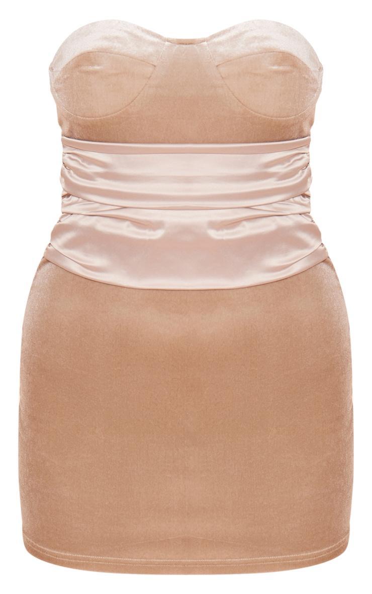 Champagne Velvet Satin Detail Bandeau Shift Dress Product Image