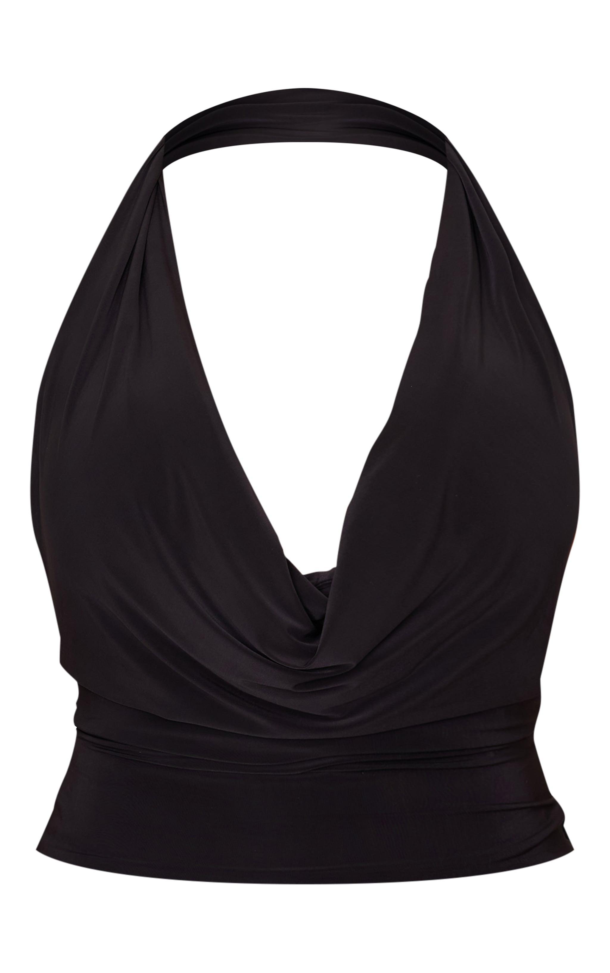 Shape Black Halter Cowl Neck Long Line Open Back Top Product Image