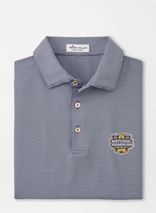 Peter Millar Mens Michigan National Champion Jubilee Stripe Performance Polo | Color: Navy | Size: S Product Image