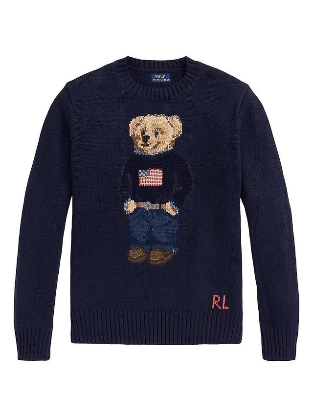 Womens Cotton-Linen Crewneck Bear Sweater Product Image