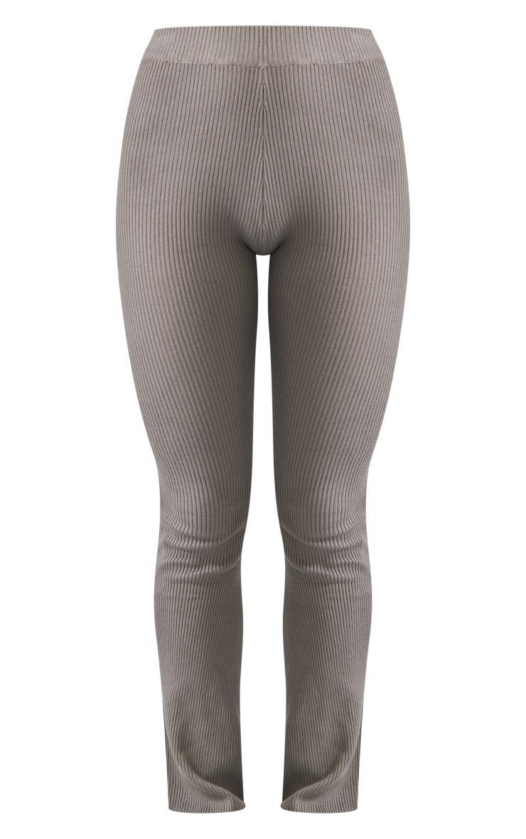 Grey Basic Rib Knit Kick Flare Pants Product Image