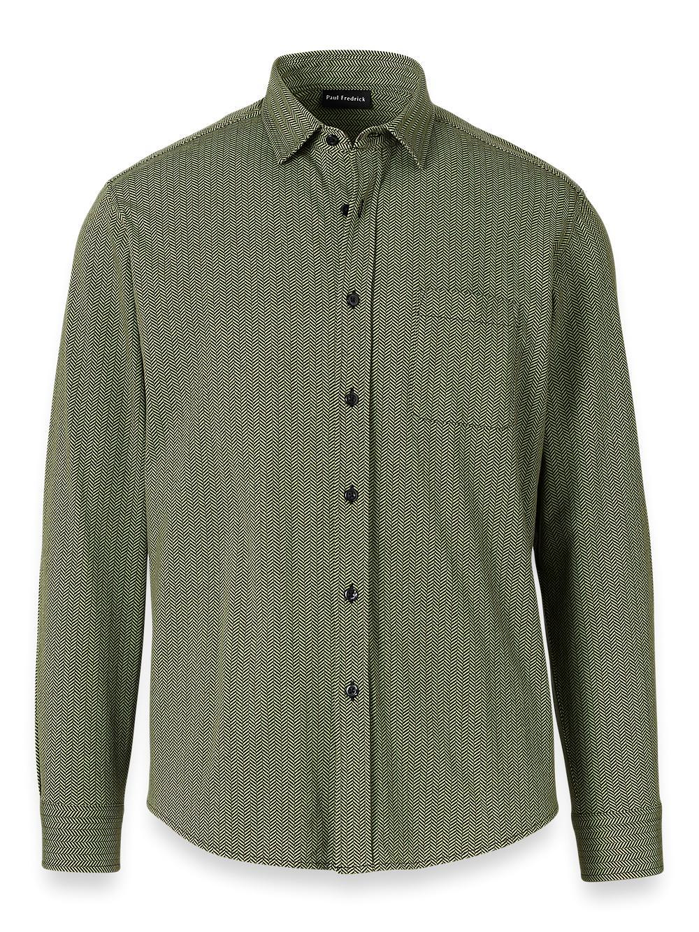 Cotton Button Front Polo - Green Product Image