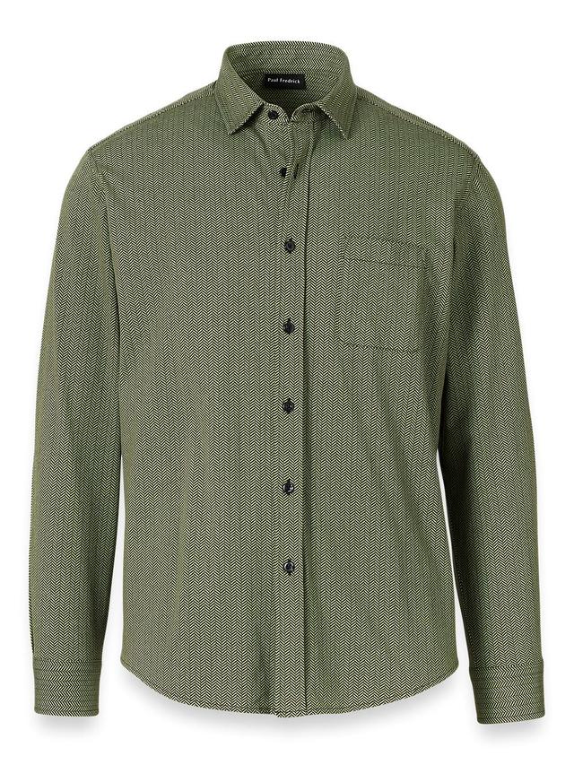 Cotton Button Front Polo - Green Product Image