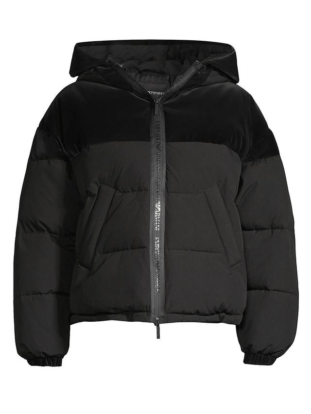 Womens Faux Leather-Trim Puffer Coat Product Image